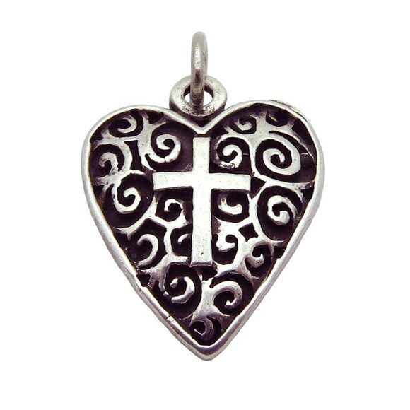 Vintage Bob Siemon Sterling Silver Filigree Cross/Heart Christian Charm Pendant - Picture 3 of 4
